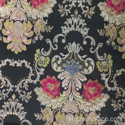 Hoa vải đen Jacquard Brocaed cho trang phục